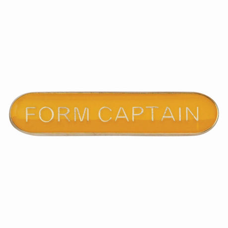 Form Captain school bar badge in yellow enamel with gold lettering and butterfly clutch fastening.