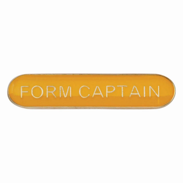 Form Captain school bar badge in yellow enamel with gold lettering and butterfly clutch fastening.