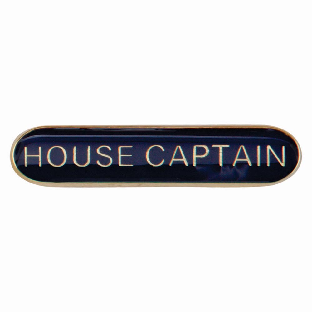 House Captain school bar badge in blue enamel with gold lettering and butterfly clutch fastening.