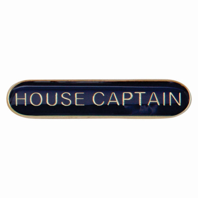 House Captain school bar badge in blue enamel with gold lettering and butterfly clutch fastening.