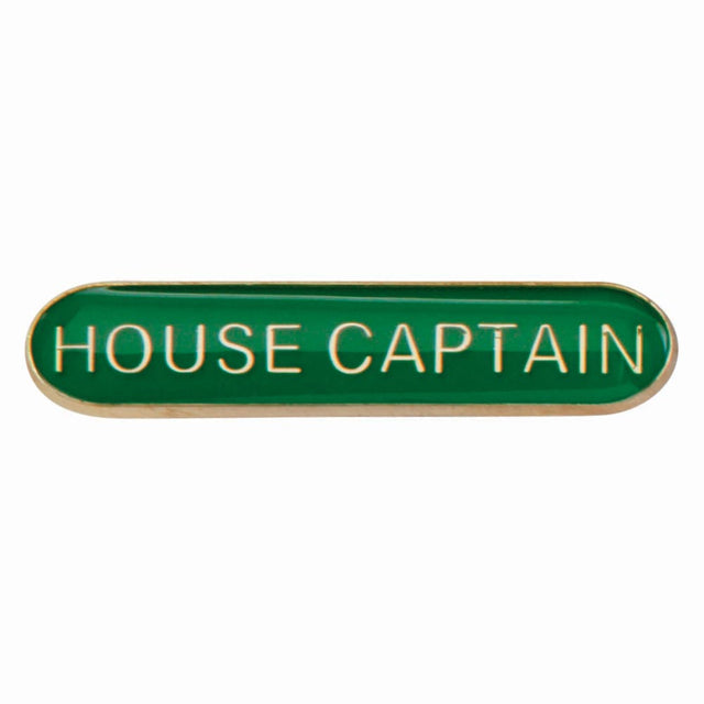 House Captain school bar badge in green enamel with gold lettering and butterfly clutch fastening.