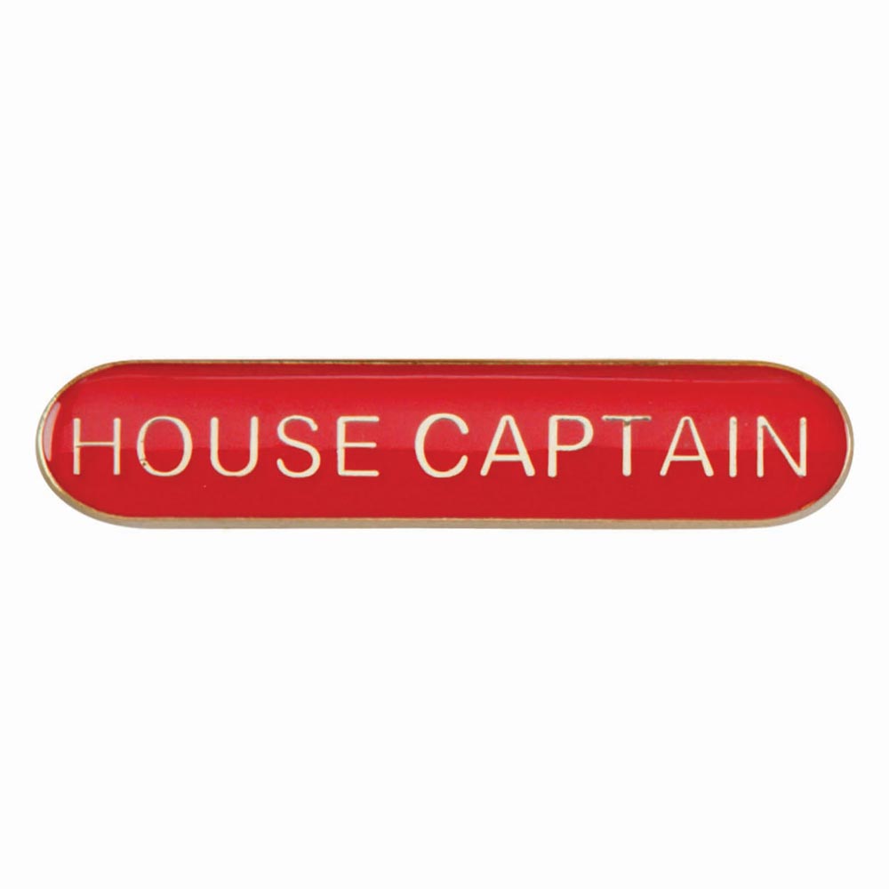 House Captain school bar badge in red enamel with gold lettering and butterfly clutch fastening.