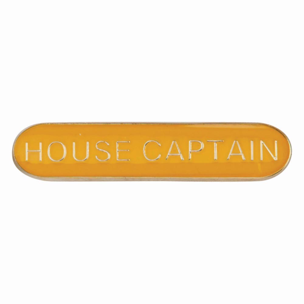 House Captain school bar badge in yellow enamel with gold lettering and butterfly clutch fastening.