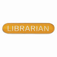 Librarian school bar badge in yellow enamel with gold lettering and butterfly clutch fastening.