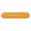 Merit school bar badge in yellow enamel with gold lettering and butterfly clutch fastening.