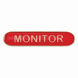 Monitor school bar badge in red enamel with gold lettering and butterfly clutch fastening.