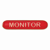 Monitor school bar badge in red enamel with gold lettering and butterfly clutch fastening.