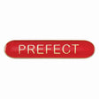 Prefect school bar badge in red enamel with gold lettering and butterfly clutch fastening.