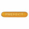 Prefect school bar badge in yellow enamel with gold lettering and butterfly clutch fastening.
