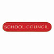 School council bar badge in red enamel with gold lettering and butterfly clutch fastening.