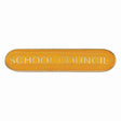 School council bar badge in yellow enamel with gold lettering and butterfly clutch fastening.