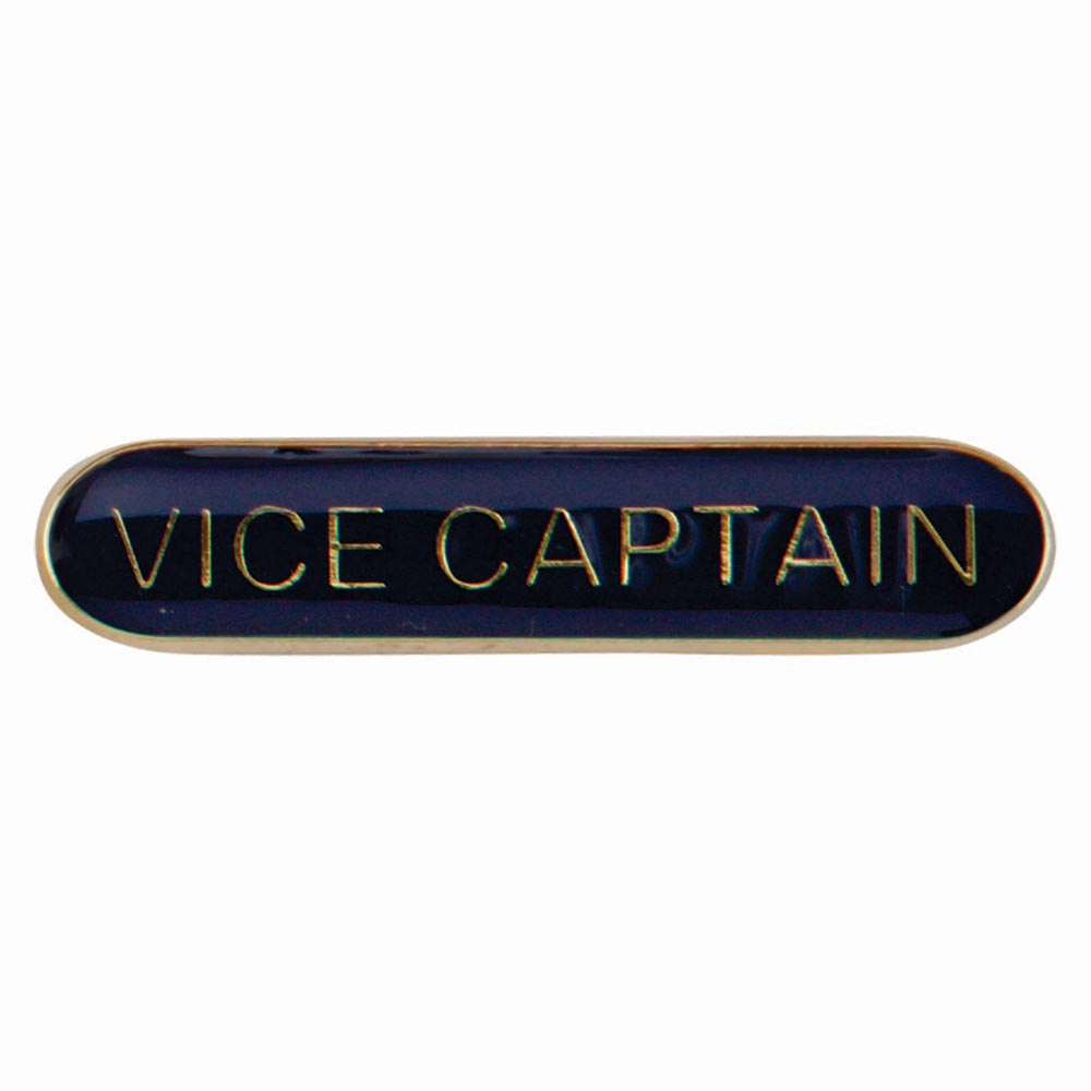 Vice Captain school bar badge in blue enamel with gold lettering and butterfly clutch fastening.