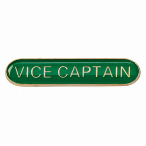Vice Captain school bar badge in green enamel with gold lettering and butterfly clutch fastening.