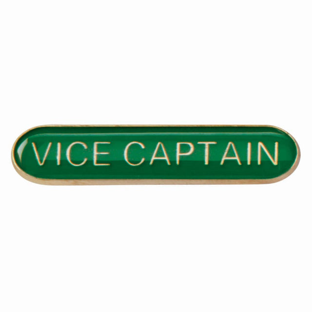 Vice Captain school bar badge in green enamel with gold lettering and butterfly clutch fastening.