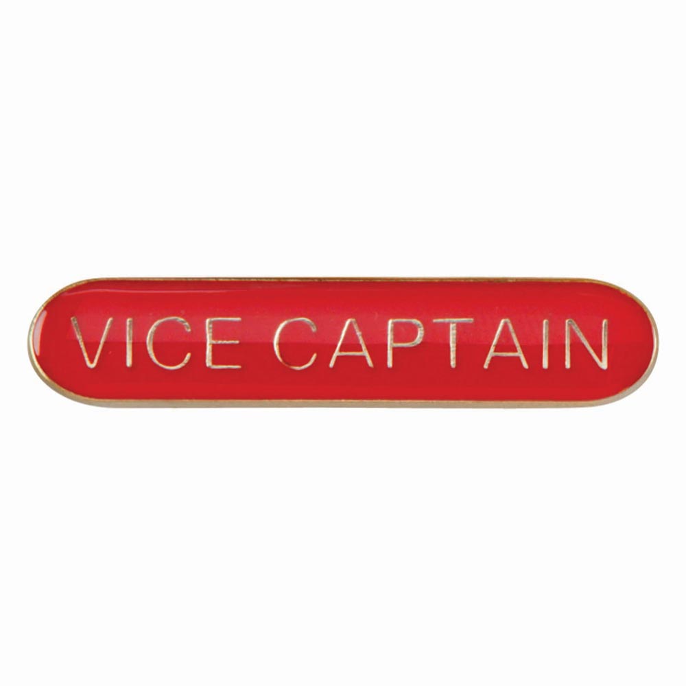 Vice Captain school bar badge in red enamel with gold lettering and butterfly clutch fastening.