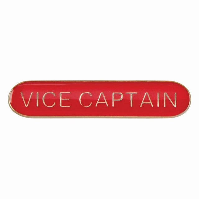 Vice Captain school bar badge in red enamel with gold lettering and butterfly clutch fastening.