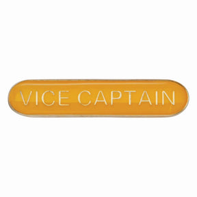 Vice Captain school bar badge in yellow enamel with gold lettering and butterfly clutch fastening.