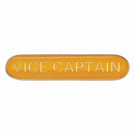 Vice Captain school bar badge in yellow enamel with gold lettering and butterfly clutch fastening.