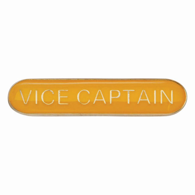 Vice Captain school bar badge in yellow enamel with gold lettering and butterfly clutch fastening.