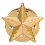 3D gold star school achievement badge with polished metal finish and butterfly clutch fastening.