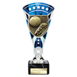 Blue Cobra Star Cup football boot and ball trophy with personalised engraving plate