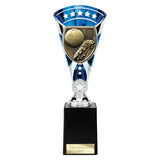 Blue Cobra Star Cup football boot and ball trophy with personalised engraving plate