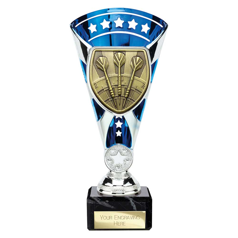Personalised Cobra Darts Star Cup Award 210mm – Blue and Silver with Free Engraving