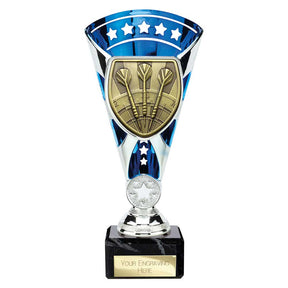 Personalised Cobra Darts Star Cup Award 210mm – Blue and Silver with Free Engraving