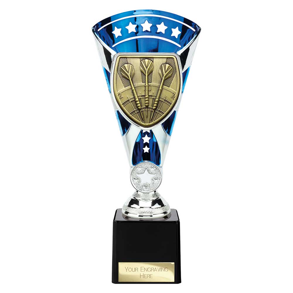 Personalised Cobra Darts Star Cup Award 230mm – Blue and Silver with Free Engraving