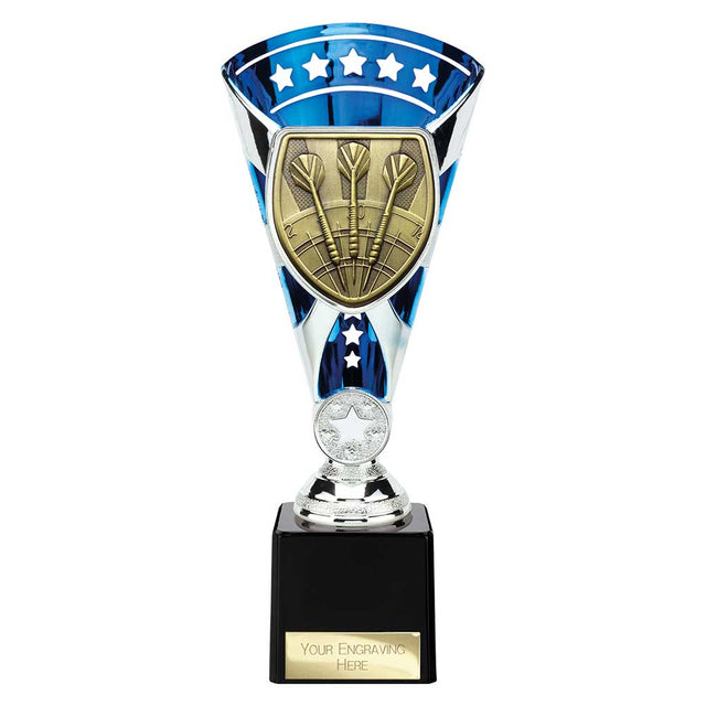 Personalised Cobra Darts Star Cup Award 230mm – Blue and Silver with Free Engraving