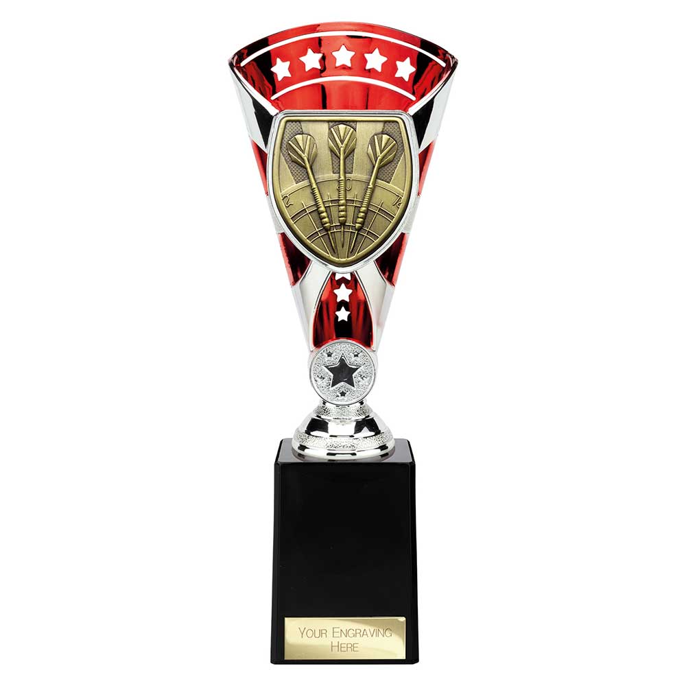 Personalised Cobra Darts Star Cup Award 255mm – Red and Silver with Free Engraving 