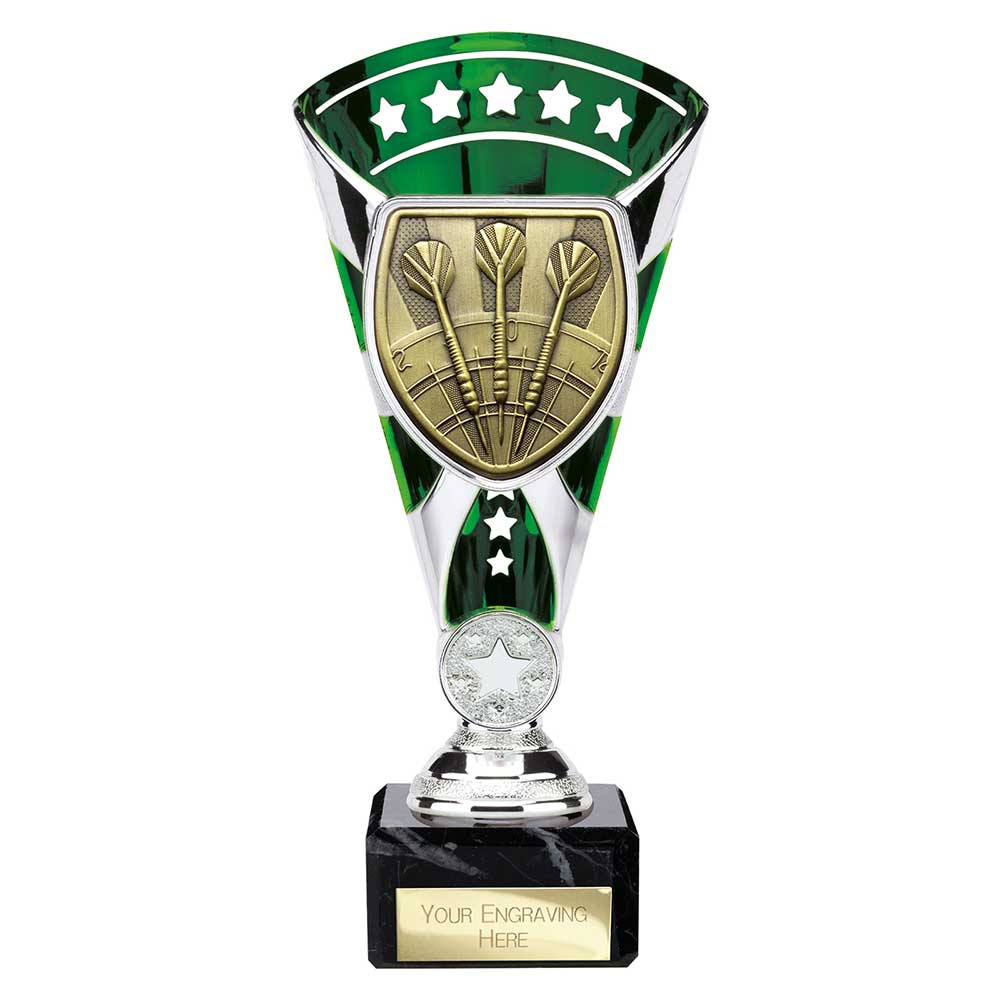 Personalised Cobra Darts Star Cup Award 210mm – Green and Silver with Free Engraving
