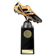 Black Viper Legend black and gold resin football boot trophy with personalised engraving plate