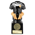Black Viper Legend black and gold resin football strip trophy with personalised engraving plate