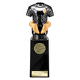 Black Viper Legend black and gold resin football strip trophy with personalised engraving plate