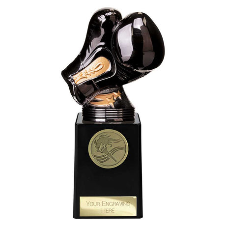 Black Viper Boxing Legend resin trophy with 25mm boxing centre and personalised engraving plate.