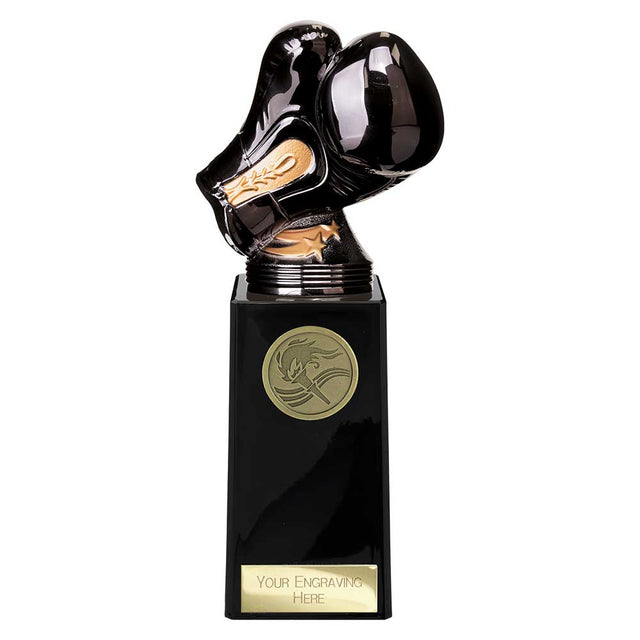 Black Viper Boxing Legend resin trophy with 25mm boxing centre and personalised engraving plate.