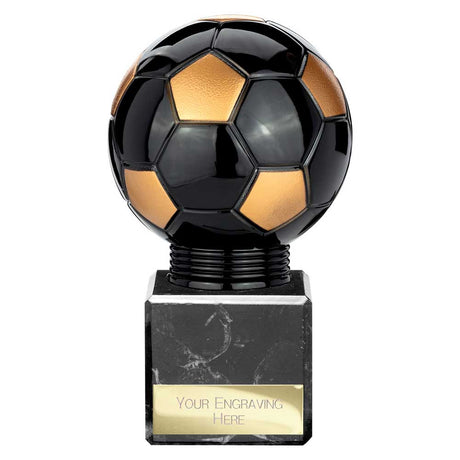 Black Viper Legend black and gold resin football trophy with personalised engraving plate and 25mm centre insert