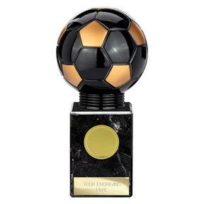 Black Viper Legend black and gold resin football trophy with personalised engraving plate and 25mm centre insert