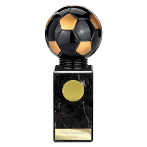Black Viper Legend black and gold resin football trophy with personalised engraving plate and 25mm centre insert
