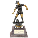 Female Football Figure Trophy with antique silver and gold finish and FREE personalised engraving.