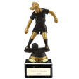 Cyclone Female Football Resin Trophy in black and gold with FREE personalised engraving and gold football centre insert.