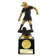 Cyclone Female Football Resin Trophy in black and gold with FREE personalised engraving and gold football centre insert.