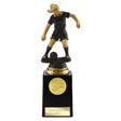 Cyclone Female Football Resin Trophy in black and gold with FREE personalised engraving and gold football centre insert.