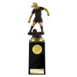 Cyclone Female Football Resin Trophy in black and gold with FREE personalised engraving and gold football centre insert.