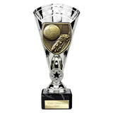 Cobra Star Cup silver football boot and ball trophy with personalised engraving plate