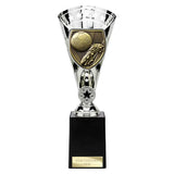 Cobra Star Cup silver football boot and ball trophy with personalised engraving plate