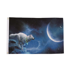 Flagmania Wolf Night Sky 5ft x 3ft Polyester Flag