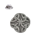 Round antique silver Celtic knot pewter lapel pin with raised interlacing knot design and rear clasp