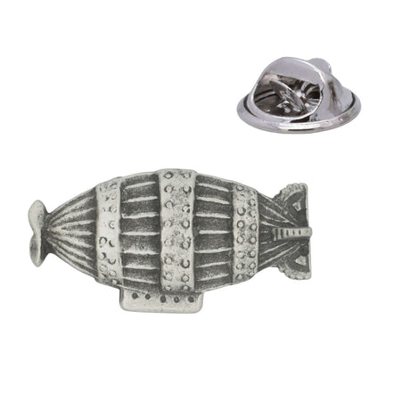 Zeppelin airship pewter lapel pin badge in antique silver finish with detailed body and rear clasp
